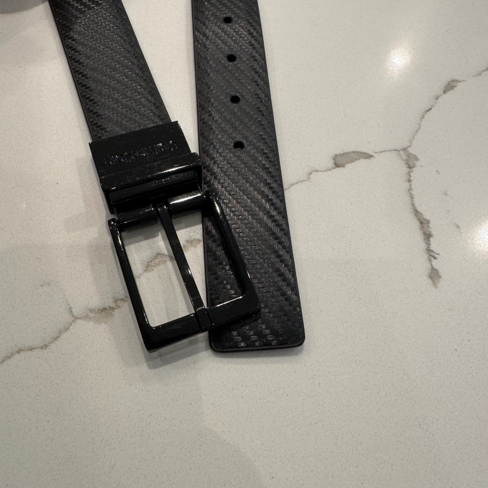 Calvin Klein Mens Black Carbon Fiber Texture Belt Size M 34-36